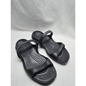 Crocs Sandals Black Cleo Relaxed Fit Strappy Slip On Shoes Women’s Size 7